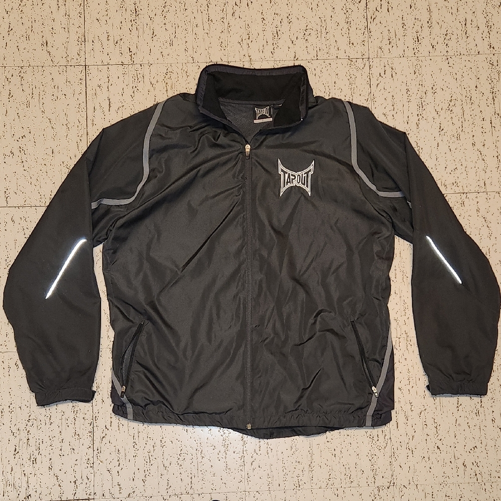Tapout Blacl Embroidered Reflective Full Zip Collar Windbreaker Jacket Y2K